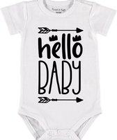 Baby Rompertje met tekst 'Hello baby' |Korte mouw l | wit zwart | maat 50/56 | cadeau | Kraamcadeau | Kraamkado
