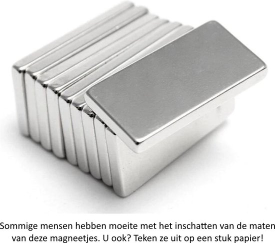 Langwerpige platte neodymium magneetjes 20 stuks - 20 x 10 x 2 mm - Merkloos