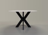 Keramische Eettafel rond dubbel X poot Abu Dhabi in mat wit 120cm