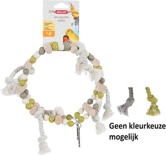 Zolux Houten Wiel Met Kralen En Touw - Vogelspeelgoed - 18x6x22 cm Grijs Beige Groen