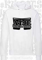 ATJE VOOR DE SFEER heren hoodie - Wit - Maat M - lange mouwen - Met capuchon en steekzakken - grappige teksten - leuke truien | sweaters - humor - quotes - kwoots - kado - cadeau -