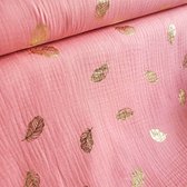 Darocha Fashion - baby - XL swaddle - zachte hydrofiel doek- roze - gouden veertjes