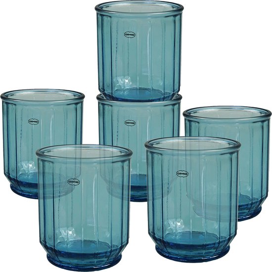 CABANAZ - glazen, gerecycled glas, FACETA TUMBLER, 330ml, set/6, blauw