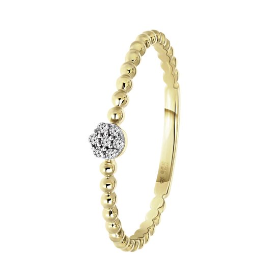 Lucardi - Dames Ring 7 diamanten 0,025ct - Ring - Cadeau - 14 Karaat Goud