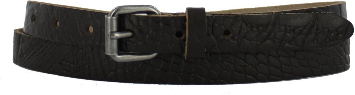 Smalle Leren Dames Riem Krokoprint | 2cm breed | Riemmaat: 95cm (totale lengte: 110cm) | 100% echt leer | Nikkelvrije gesp | Kleur: bruin