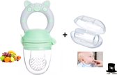 Bob Online ™ - Groen/Grijs - Baby Fruitspeen + Vinger Tandenborstel met opbergdoosje - Fruitzuiger - Fruit Fopspeen voorkomt verstikking - Babyvoeding - Siliconen Fruitspeen - Fruit Pacifier 