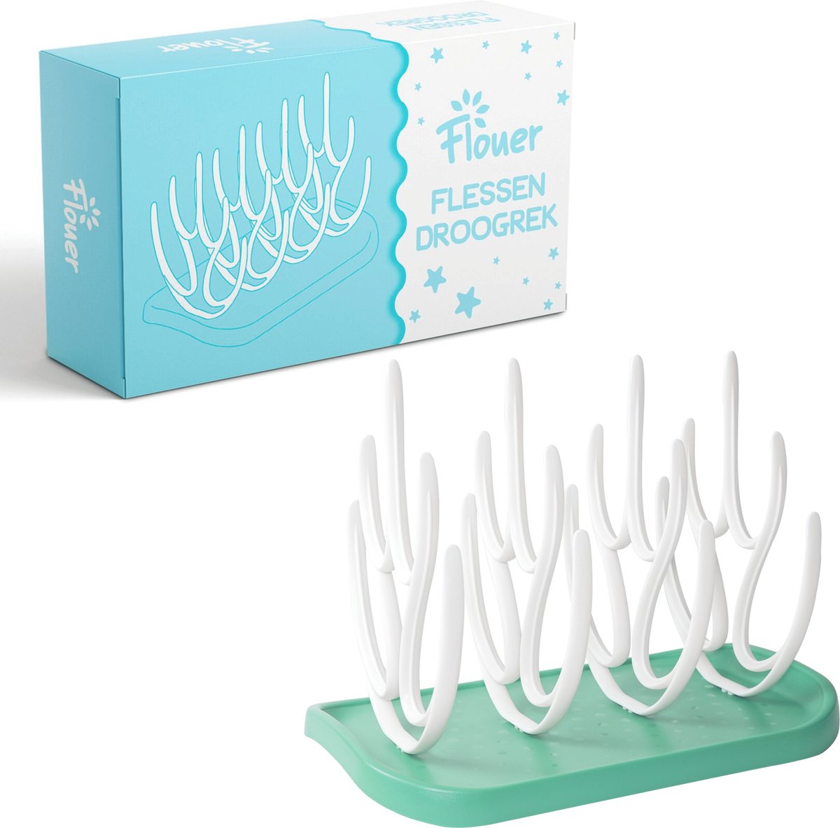 Goedkoopste Flouer Flessen Droogrek - Afdruiprek - Flessenrek Baby - Baby Flessen - Groen