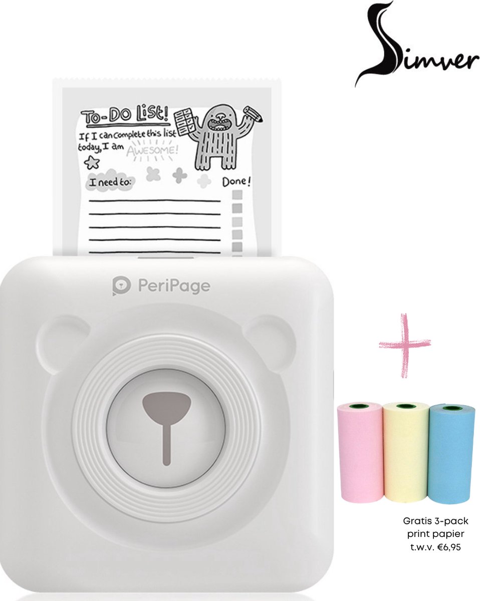 Printer Simver Pocket | Mini Printer | Imprimante Polaroid | Papier inclus  - Wit | bol.com