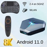 Transpeed  A95X – TV Box - TOP SET - Android 11.0 – 8K, 4K, 3D beeld – draadloze muis + draadloze toetsenbord - Amlogic S905X4 - RGB Lichten - Dual WiFi - Bluetooth 5.0
