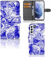 Book Style Case Geschikt voor Samsung Galaxy S22 Smartphone Hoesje Angel Skull Blue