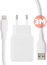 Snellader voor iPhone en iPad + Lightning USB Kabel 3 Meter - 3A Quick en Fast Charging USB Adapter voor Apple iPhone & iPad