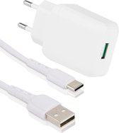USB Stekker met USB naar USB C Kabel - 1 Meter - 2.4A Quick en Fast Charge - Wit