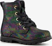 TwoDay leren meisjes veterboots metallic - Zwart - Maat 25 - Echt leer - Uitneembare zool