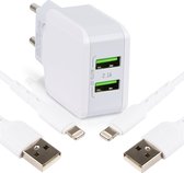 Dubbele USB Adapter met 2x Oplader Kabel - Geschikt voor iPad, iPhone met Lightning - USB Kabels 1 Meter