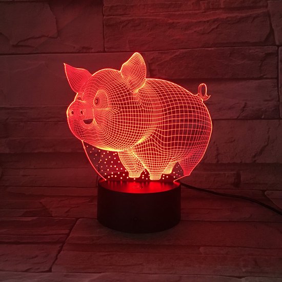 3D Led Lamp Met Gravering - RGB 7 Kleuren - Varken
