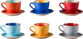 Vivi Oggi - Tasses à café - Ø 9cm - Cappuccino - Tasse et Soucoupe - Set de 6 - 150 ml - Coloré