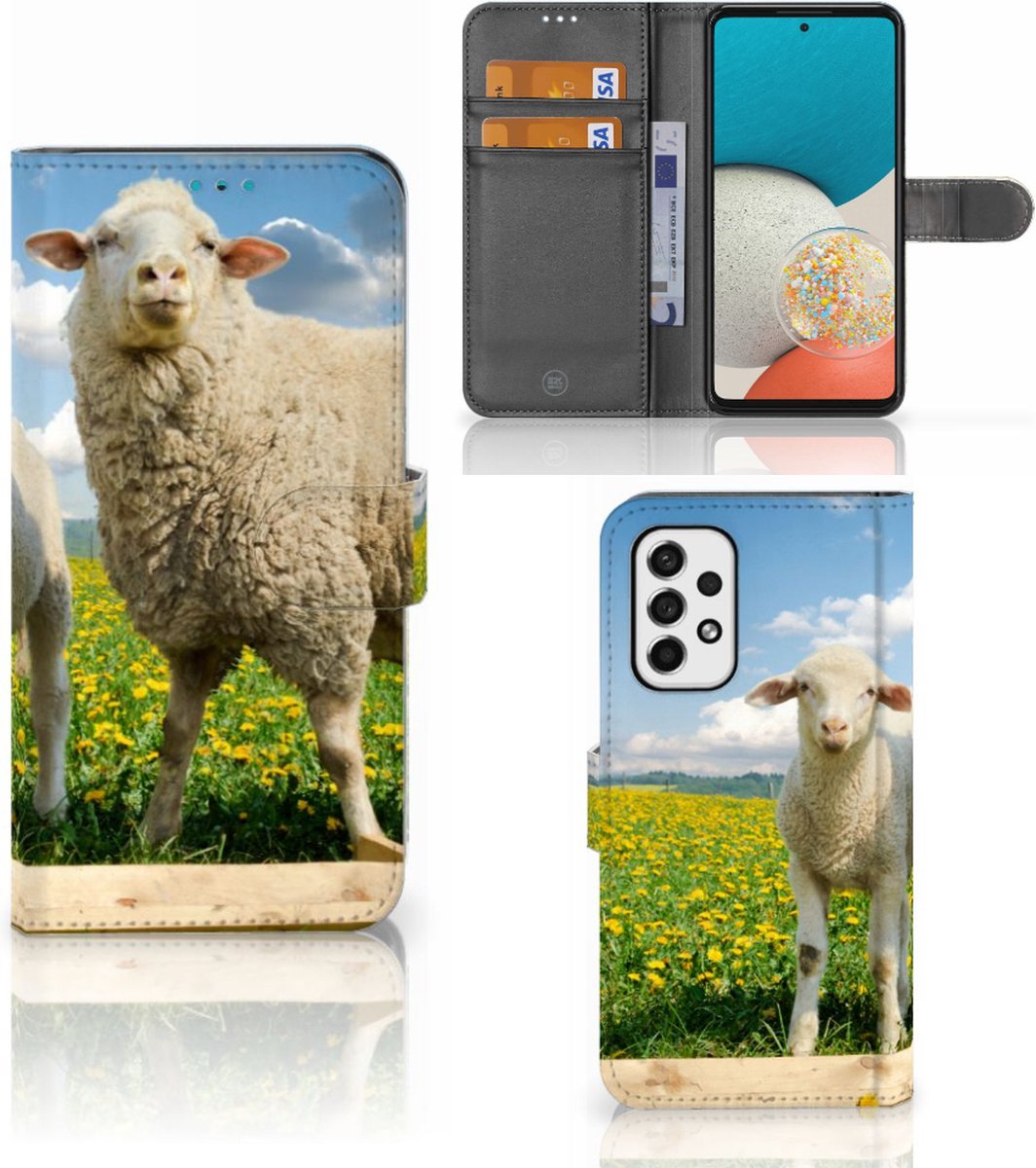 Samsung Galaxy A53 Telefoonhoesje met Pasjes Schaap en Lammetje