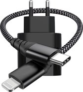 Premium iPhone USB-C Adapter Snellader met Sterke USB-C to Lightning Oplader Kabel - 30 Centimeter - Zwart