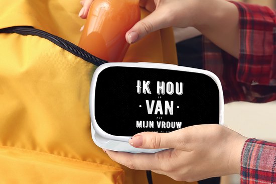 Broodtrommel Wit - Lunchbox - Brooddoos - Spreuken - 'Ik hou van mijn vrouw' - Quotes - Zwart - 18x12x6 cm - Volwassenen