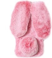 Casies Bunny telefoonhoesje - Geschikt voor Samsung Galaxy A41 - Frozen Pink - konijnen hoesje soft case - Pluche / Fluffy