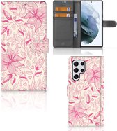 Telefoon Hoesje Geschikt voor Samsung Galaxy S22 Ultra Magnet Case Pink Flowers