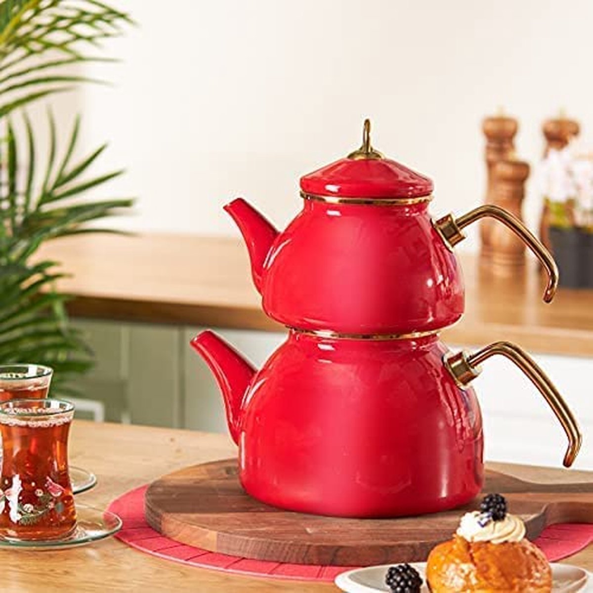Karaca Retro Emaille Rode Theepot