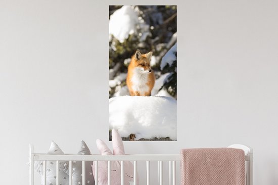 Stickers muraux - Renard - Neige - Arbre - 40x80 cm - Film adhésif