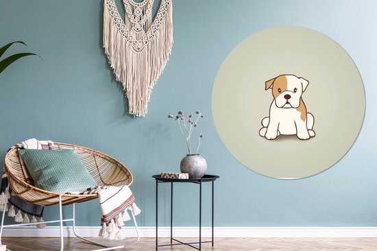 Une illustration d'un chiot d'un bouledogue Cercle mural aluminium ⌀ 120 cm - Tirage photo sur cercle mural / cercle vivant / cercle jardin (décoration murale) XXL / Groot format!