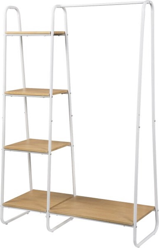 JoliJour Kledingkast, rek met spaanplaat en metaal voor slaapkamers, kapstok, hoog kledingrek met opbergrek, vintage stijl, kledingkast met 2 stangen, robuust