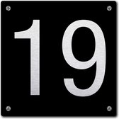 Huisnummerbord - huisnummer 19 - zwart - 12 x 12 cm - rvs look - schroeven - naambordje - nummerbord  - voordeur