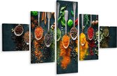 Schilderij - Kruiden en specerijen op lepen, 5luik, Premium print