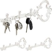 Relaxdays 3x sleutelrekje vintage - sleutel organizer 3 haken- sleutelrek 3 haken wit