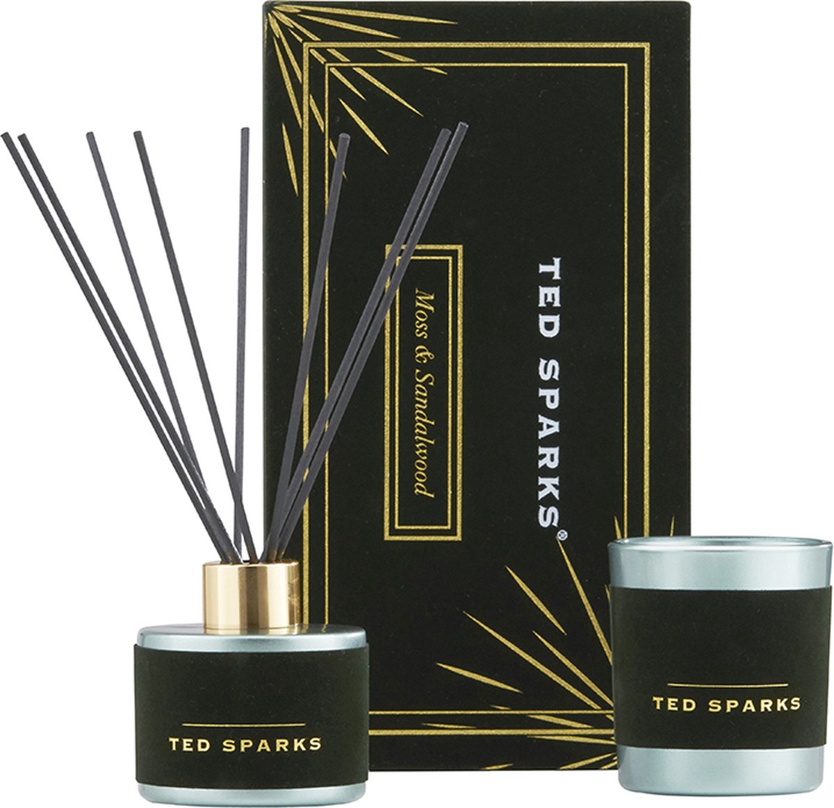 Ted Sparks - Velvet Collection Gift Box - Geurkaars & Geurstokjes Diffuser - Moss & Sandalwood