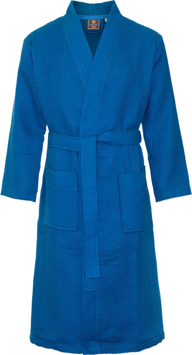 Badrock Sauna badjas wafel kobalt M - unisex badjas - biologisch katoen - badjas wafel katoen - kimono - wafel badjas dames - wafel badjas heren kobaltblauw