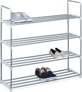 Relaxdays 1x schoenenrek metaal - open schoenenkast - 4 etages - schoenenrekje - zilver