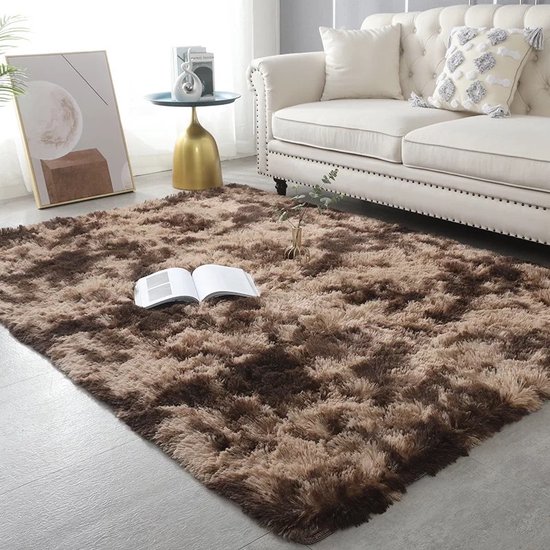 Hoogpolig tapijt - antislip Vloerkleed - wollig en shaggy zachte slaapkamertapijt - voor woonkamer of slaapkamer - bruin - 160cm x 230cm