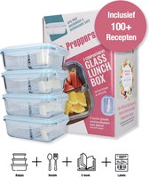 Preppers® Meal Prep Bakjes Set - Glas met 3 Compartimenten 1L – Glazen Vershoudbakjes 4 Stuks-  Bento Box & Lunchbox Volwassenen met Bestek + E-book met 100+ Recepten