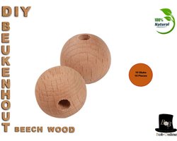 Bob Online ™  - 10 Stuks - 15mm Ronde Houten Kralen - Ronde Beukenout Kralen - DIY Ronde 15mm Houten Kralen met 3.5mm Gaatje - Blanco Houten Kralen Rond - Macramé Kralen - DIY Houten Spacer Kralen - Natuurlijke Houten Kralen - 15mm Beech Wood Beads