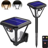 Tuinverlichting op zonne-energie - Solar gazonlamp – solar muurlantaarn – met bewegingssensor - Met afstandsbediening – warm en wit licht – USB oplaadbaar