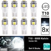 T10 Led Lamp Wit 6000k (Set 8 stuks) Canbus 5W5 | W5W | 5 LED | White| Led Signal Light | 12V | 168 | 194 | 2x | Stadslicht | Kentekenplaat Verlichting | 320 Lumen | 5050 5SMD | Au