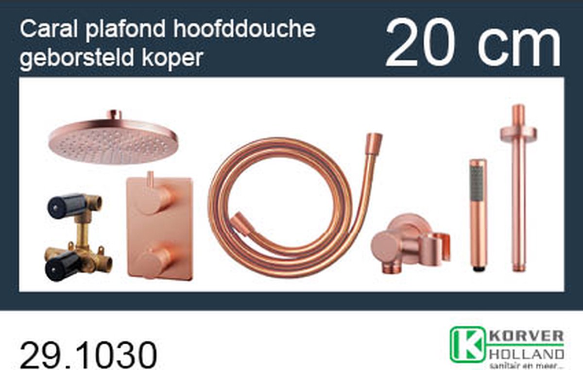 One-Pack Type 501 Inbouw Doucheset Rond Met Thermostaat Wandarm En Platte Hoofddouche Geborsteld Koper (20cm)