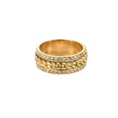 Chain Design Ring Omringd door Briljante Zirkonia -  Zirkonia Ring - Maat 17 - 14K Goud Verguld - Dottilove