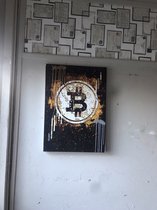 Schilderij  “ Bitcoin “ - Katoenen canvasdoek op houten frame, 70x50cm,3D- Print+Acrylverf
