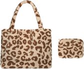 Teddy beer shopper tas met luipaard print - beige