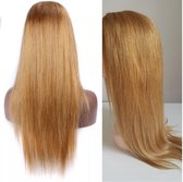 Braziliaanse Remy pruik - Honing blonde steil haren 22 inch real human hair - menselijke haren - 13x1 lace front wig