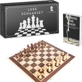 Luxe schaakbord met schaakstukken – Inclusief puzzelboek - Set - Spel – Chess - 40x40cm