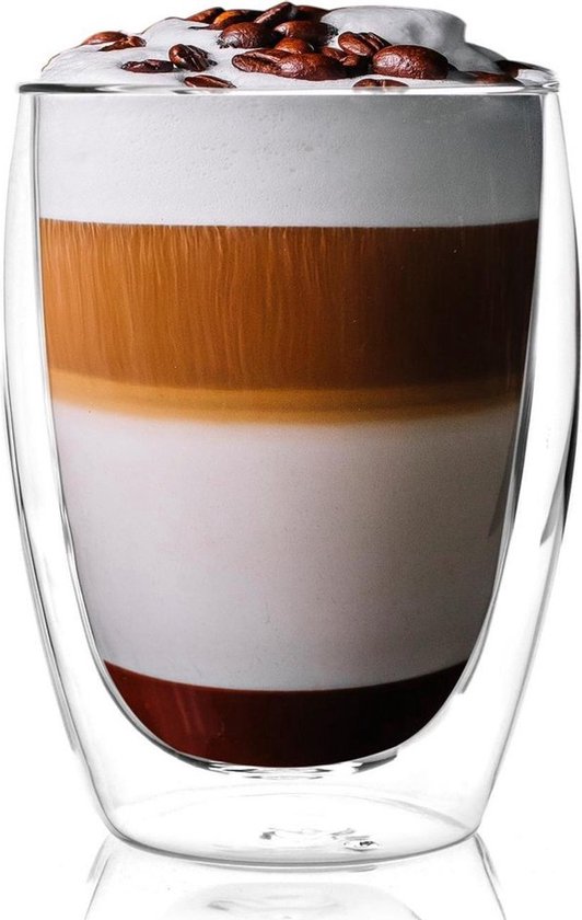 Dubbelwandige Glazen - 350ml - Set Van 6 - Latte Macchiato Espresso Koffieglazen - Koffiekopjes - Theeglazen - Koffieglas - ECdesign