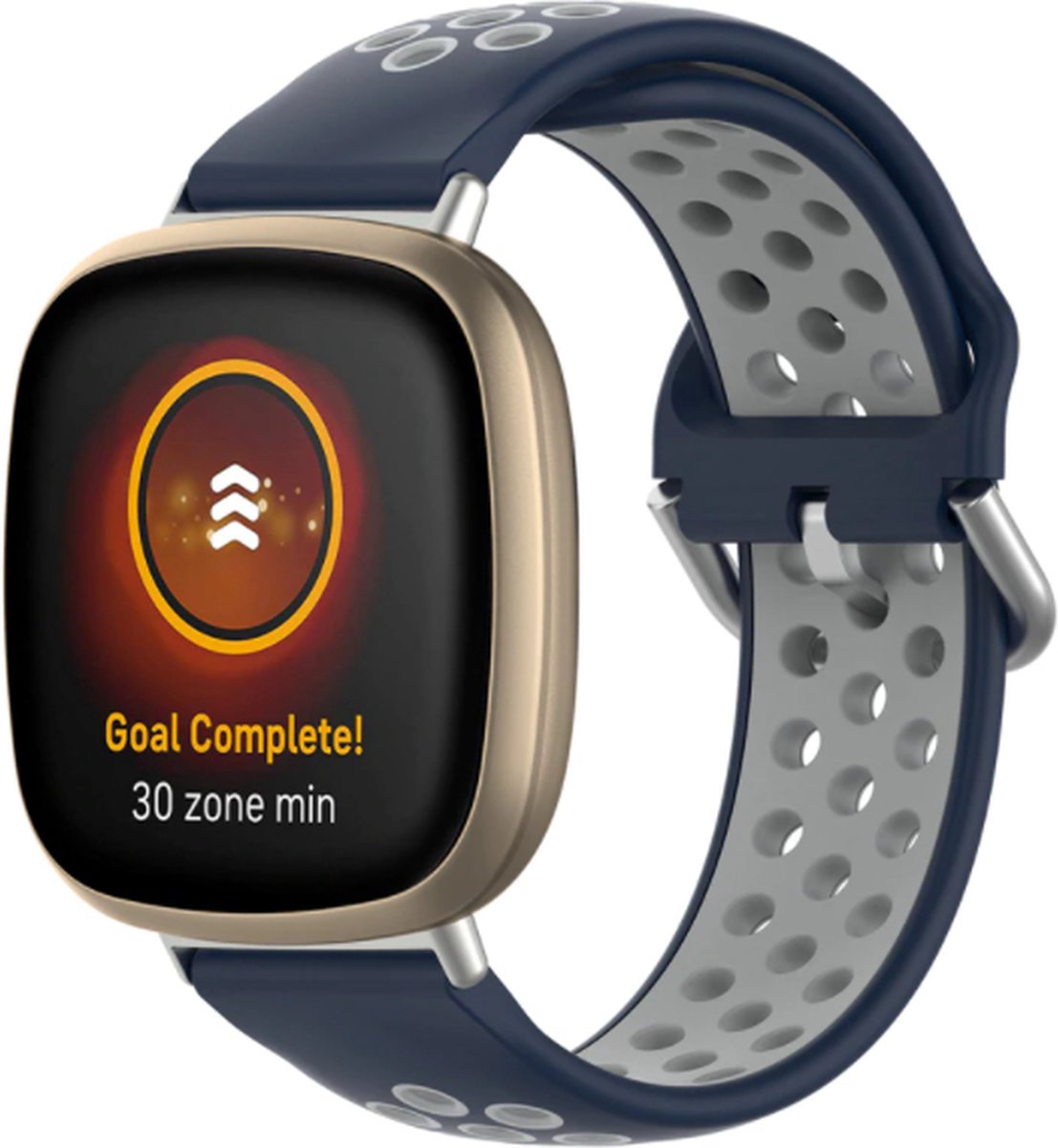Strap-it Sport siliconen bandje - geschikt voor Fitbit Versa 3 / Fitbit Sense - blauw/grijs
