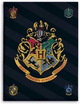 Fleecedeken Harry Potter- 110 x 140 cm- zwart/goud- Hogwarts Logo- Zweinstein.