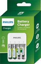 Philips Batterij Oplader - USB Oplaadbaar - Incl. AA Batterijen en AAA Batterijen - Universele Batterijlader - LED-indicatoren